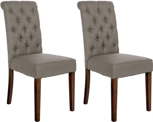 CLP 2er Set Esszimmerstühle Lisburn I Samt I Stoff I Polsterstühle Gesteppt Chesterfield Design, Farbe:Taupe, Material:Stoff