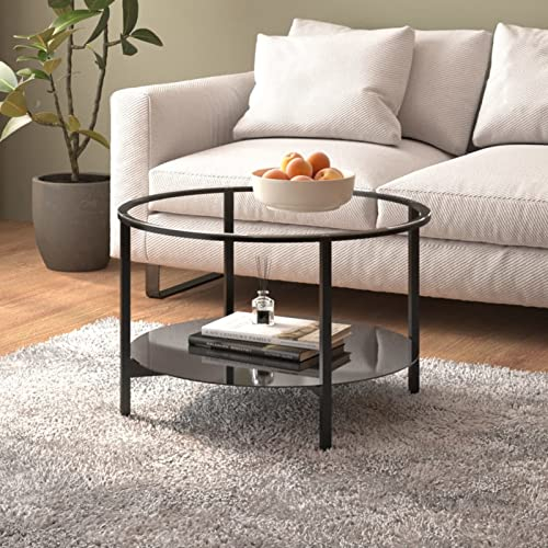 Homgoday Couchtisch Schwarz und Transparent 70 cm aus gehärtetem Glas, Esstisch Küchentisch Gartentisch Außentische Schwarz und Transparent