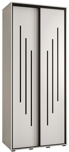 MEBLE KRYSPOL Davos 8 110 Schrank mit Zwei Schiebetüren für Schlafzimmer - Moderner Aufbewahrungsschrank mit Kleiderstange und Regalen - 235,2x110x60 cm - Weiß Weiß Schwarz