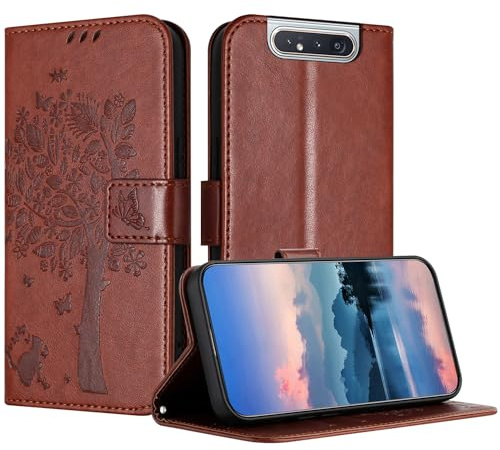 JayModCase Hülle für Samsung Galaxy A80 / A90, Leder Klapphülle Schutzhülle mit [Kartenfach] [Standfunktion] [Magnetverschluss] Handyhülle Kompatibel mit Samsung A80 - Braun