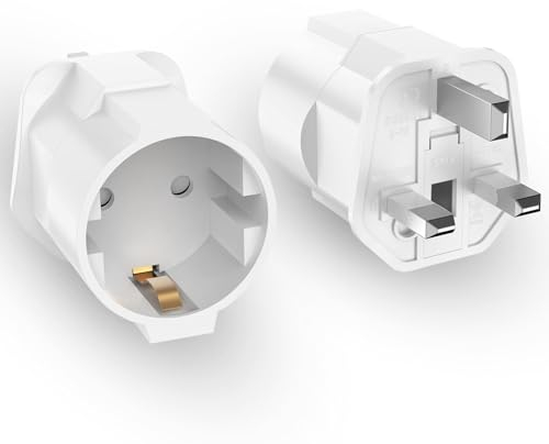 ZUOQIANG 2 Piezas Adaptador Enchufe UK, Adaptador de Viaje 2-Pin Europa a 3-Pin Reino Unido, Adaptador Tipo G para Reino Unido Britanico Irlanda Escocia Maldivas Hongkong