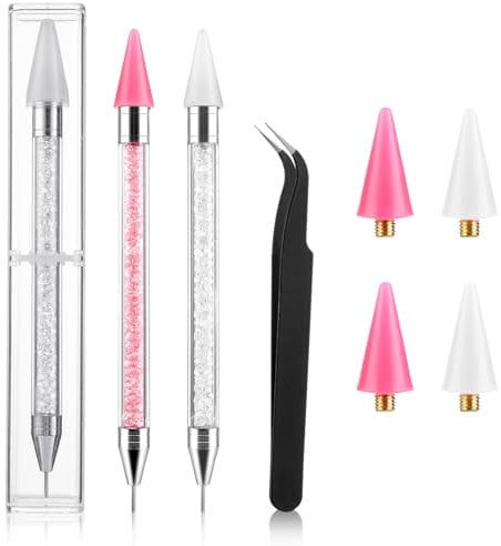 WLLHYF Rhinestone Picker Dotting Pen, 7 Pcs Acrylic Crystal Rhinestones Applicator Wax Head Tip Pencil Picker Dotting Pen DIY Nail Art Decoration Tool for Nails