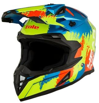 EOLE Casque Cross HEADBOT Bleu & Jaune - Homologué ECE R 22.06 - Taille M (57-58cm) - Coque ABS