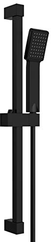 Heilmetz Duschsystem Brausestange Duschset mit Duschkopfhalter und Handbrause, Duschstange Brausestangeset (61cm Duschstange + 1.5m Pvc Brauseschlauch + Handbrause) für Dusche Bad Duschset, Schwarz