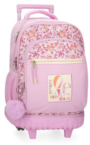 Pepe Jeans Sandra Zaino Compact 2 Ruote Rosa 32x43x21 cm Poliestere 28,9L by Joumma Bags, Rosa, Zaino Compact 2 Ruote