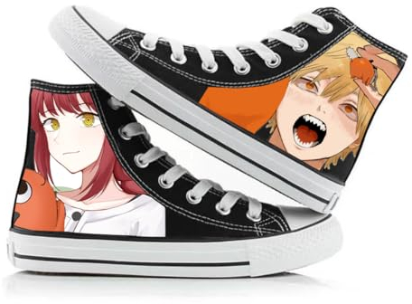 Zhongkaihua Chainsaw Man Cosplay gedruckt Leinwand Schuhe Teenager schwarz klassische hohe Spitze Spitze bis flache Leinwand Schuhe