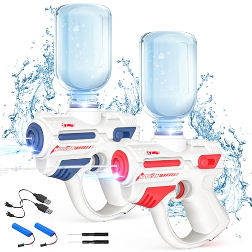 Pistola de Agua Eléctrica para Niños y Adultos, 2 Pack Pistolas de Agua Alcance de 8 m, Luces y Gran Capacidad,Juguete de Fiestas Playa para Piscina Verano para Niños y Niñas, Regalos Cumpleaños