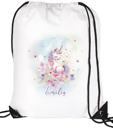 Striefchen® Sportbeutel für Mädchen, verschiedene Motive, personalisiert (Einhorn)