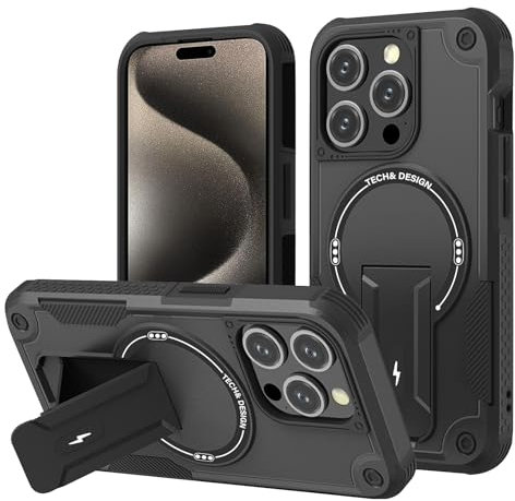 Panzerhülle für iPhone 15 Pro Max Hülle mit Ständer, Heavy Duty Schutzhülle für iPhone 15 Pro Max Hülle, Ganzkörper Militärischer Robust Stoßfest Handyhülle für iPhone 15 Pro Max Case, 6,7 Zoll