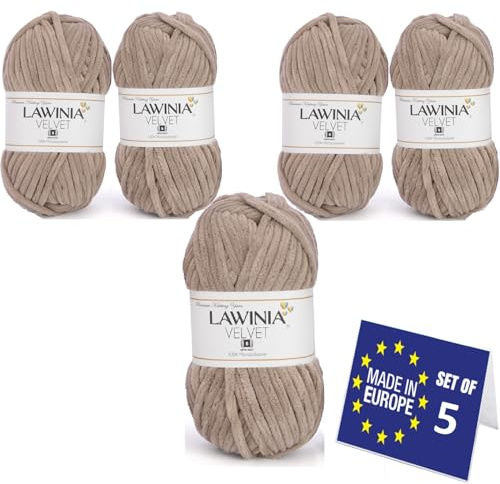 LAWINIA VELVET Premium Weiche Dicke Wolle Zum Häkeln, Chenille Wolle 5x100g-65m FUSSELT NICHT Flauschige, Samtwolle, Plüschwolle, Kuschelwolle Zum Häkeln Chenille Garn, Bulky Yarn Hobbii