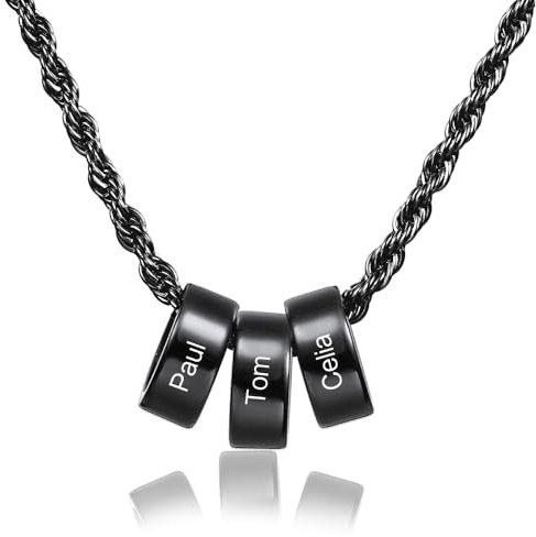 Amsgedhie Edelstahl Herren Schwarz Personalisierte Halskette : Name Personalisierte Herren Halskette - Karabinerverschluss Kette 60cm Minimalistischer Schmuck Personalisiertes Papa Geschenk (Name 3)