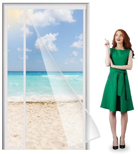 Magnetic Fly Screen Door Window 150x215cm Blanco Automatic Closing Roll-up Fly Screen Pet Friendly for Hallways, Doors