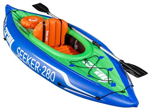 Dellonda Inflatable One-Person Kayak/Canoe, Blue/Green, Pump, Paddle, DL154