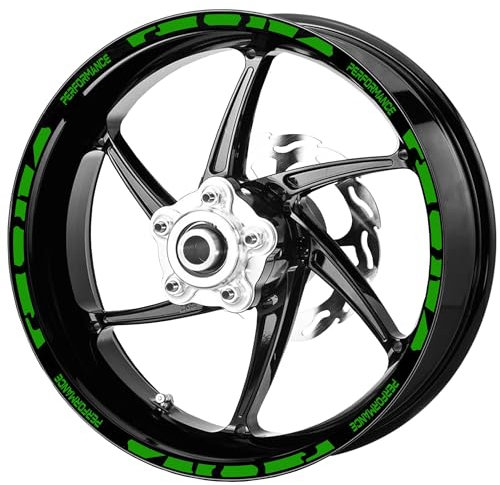 Pimastickerslab Set Completo Adesivi Strisce Cerchi Ruote Moto 17 Pollici Stripes Filetto Cerchioni Gomme Race Sport Performance Stickers Strips Universale RT0024 (064 Verde Lime)