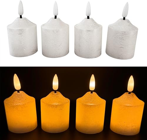 Online Fuchs 4er Set LED-Votivkerzen, Teelichter XL aus Echtwachs mit Timerfunktion im Metallic-Look und realistischer Flamme - 9 cm groß (Weiß)
