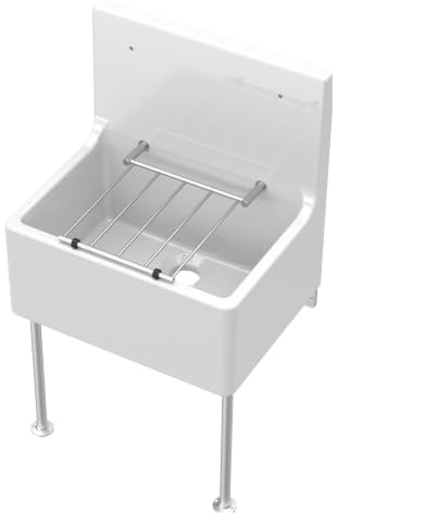 Balterley Utility Sink with Grill and Legs, Fireclay Ceramic Cleaner Sinks, Traditional Wall Mounted Tall Splashback Utility Outdoor Sink Unit for Garage and Laundry - 515 x 393 x 535mm (White)