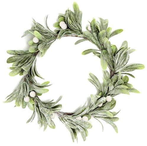 Artificial Snowy Mistletoe Wreaths with Berry Accents, 30cm Frosted Christmas Wreaths for Front Door Walls Windows Mantlepiece Xmas Indoor Home Decor (White)