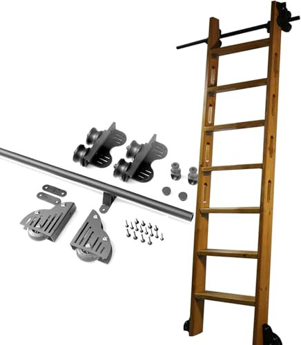 Einziehbarer Bibliotheks-Schiebeleiter-Hardware-Kit, 3,3 bis 20 Fuß Lange Mobile Leiterschienen aus rundem Stahlrohr (ohne Leiter), Rollleiter-Hardware mit Bodenrollen (Größe: 20 F