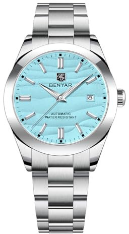 BENYAR Herren Automatikuhr 40MM Zifferblatt 50M Wasserdicht Leuchtzeiger mit Datum Klassische Edelstahl Herrenuhr(Blau)