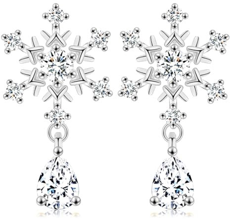 PDTU Schneeflocken Ohrringe, Weihnachtsohrringe Schneeflocken Weiß mit Weißer Zirkonia Geschenke für Damen Mädchen