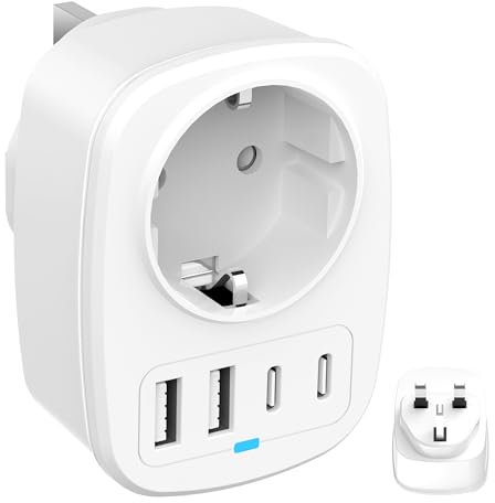 UK Reiseadapter, Universal Travel UK Germany Plug Power mit 1 AC 2 USB-C 2 USB-A Ports, Adapter für EU nach England/Schottland/Irland/Dubai/Maldiven Travel Use