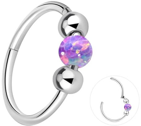 ESHIONER G23 Titan Nasenpiercing Ring Nasenring Piercing Ohr Septum Piercing Helix Ring Nostril Tragus Conch Clicker lippenpiercing 18G 8MM Hypoallergen Lila Opal Nose Ringe für Damen