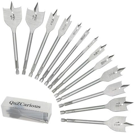 Set di 13 punte per trapano a vanga, in acciaio legato con gambo a cambio rapido, fresa piatta per legno, punte assortite con scatola portaoggetti, da 1/4 a 1-1/2