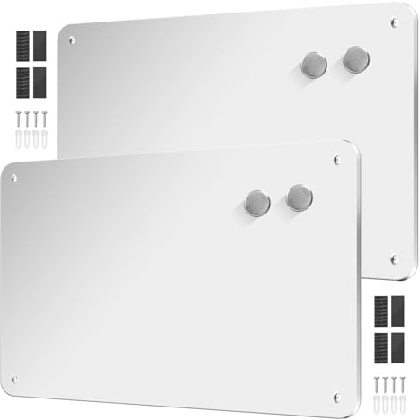 YedZen Lot de 2 Tableaux Magnétiques en Métal, 44,5 x 29cm en Acier inoxydable pour Afficher, Pots à épices, Note, Photo, Blanc Tableau Aimanté Mural Pour cuisine, réfrigérateur, Plaque Aimantée
