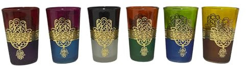 Générique SULTANAMA - Ensemble de 6 Verres à Thé Marocains - Fabrication Artisanale, Couleurs Vives avec Dorures (Modèle 05, Medium)