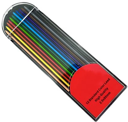 12 x Buntstift-Nachfüllminen, 2,0 mm dick, für 2,0 mm Druckbleistift, Tischlerbleistift, Kunst, Zeichnen, Skizzieren