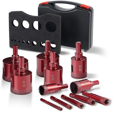 12Pcs Diamond Hole Saw Kit, 6/8/10/12/14/20/25/30/35/40/45/50 mm Serrated Brazing Tile Core Drill Bit Set with EVA Hole Saw Guide Jig, Hole Saw Sets for Ceramic, Glass, Tile, Gypsum, Marble, Granite