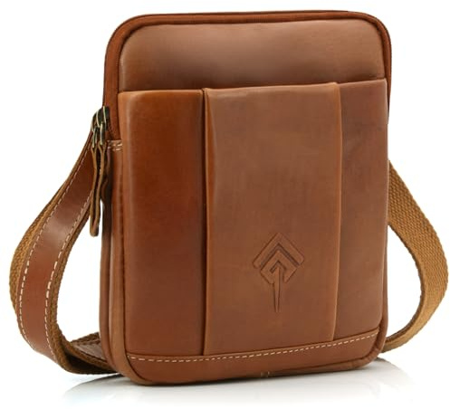ekavale Umhängetasche Herren aus Leder - Stylische Schultertasche Herren Vintage - Messenger-Bag für Männer, für Alltag, Arbeit Robuste kleine Herrentasche (Tan)