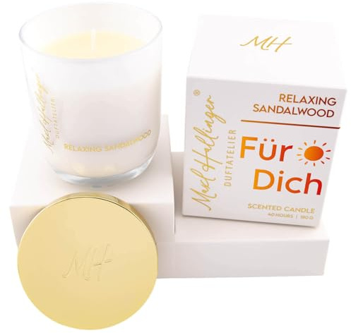 Hallingers Genuss Manufaktur Duftkerze Valentinstagsgeschenk - 40h Raumduft Sojawachs-Kerze im Glas Maxl Hallinger in Geschenkbox Für Dich Sandelholz, Valentintstag für Frauen Männer
