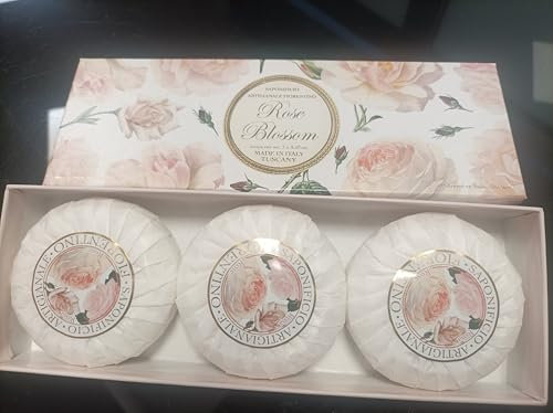 Saponificio Artisanal Florentino Rose Blossom, Lot de 3 savons de luxe, parfum rose, fabriqué en Tuscany