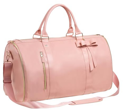 Convertible Garment Bag, PU Leather Travel Duffle, 52 x 25,4 x 31,75 cm, Carry-on Suitcase, Space & Sturdy, Suit Carrier, Stylish Luggage for Business, Weddings, Trips, Pink, Se référer au descriptif,