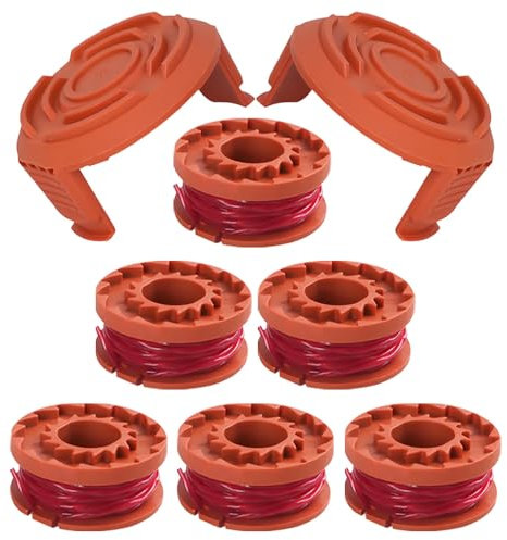 6 Bobine+2 Capuchons de bobine,Ø1.65 mm 3 mètres,Compatible avec WORX 20V Grass Trimmers WG180 /WG163/ WG175,Bobine de fil de rechange