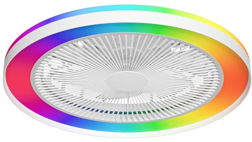 Birnetek Ventiladores para el techo con lámpara LED Inteligente, 48 cm, Control por App y Voz, Compatible con Alexa, RGB, 6 Velocidades (Blanco)