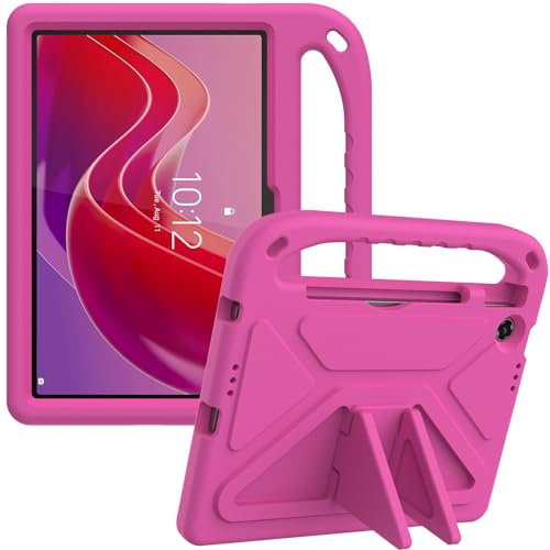 YRH Funda para Lenovo Tab de 10,1 pulgadas 2025, con agarre resistente a los golpes, funda infantil para tablet Lenovo Tab (rojo rosa)
