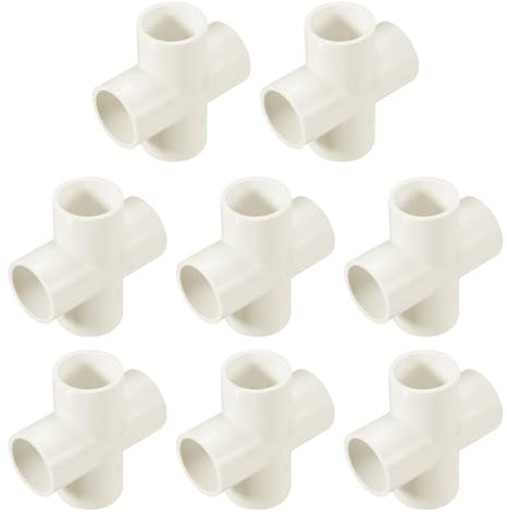 QUARKZMAN 8 Stück PVC-Fitting, Kreuz 4-Wege-PVC 1 0,98 PVC-Verbinder PVC-Winkel PVC-Rohrarmaturen PVC-Kupplung PVC-Möbel-Eckverbinder für DIY-Gartenstützstruktur, Weiß