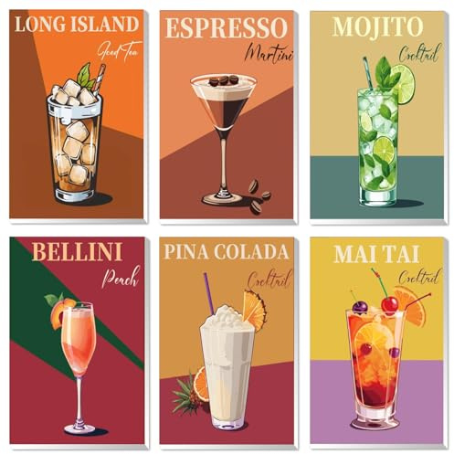 lxmydm Malen nach Zahlen Erwachsene Cocktailgläser, 6-teiliges Paint by Numbers Set, mit zwei Pinsel-Sets und komplettem Satz Polypropylen-Farben, perfekt für die Wanddekoration 20 x 30