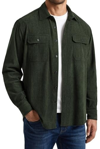 Enlision Giacca Camicia Uomo Velluto a Coste Sovracamicia Leggera Manica Lunga con Tasche a Patta Stile Workwear Vintage Layering Top