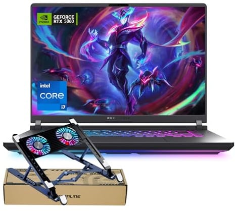 ASUS ROG Strix G16 RTX 5060 Gaming Laptop, 16 FHD+ 165Hz, Intel i7-14650HX (Beats Intel i9-13900), 64GB DDR5 RAM, 1TB SSD, RGB Lightbar, ROG Cooling, Bundle con PCO Laptop Cooler, Grigio, W11P