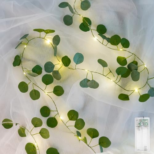 suddus Weinreben mit Lichtern, batteriebetrieben, 20 LED-Lichterkette mit Timer, Eukalyptus-Ranken-Lichterkette für Schlafzimmer, Schlafsaal, Wand, Garten, Party, Weihnachten, Hochzeitsdekoration