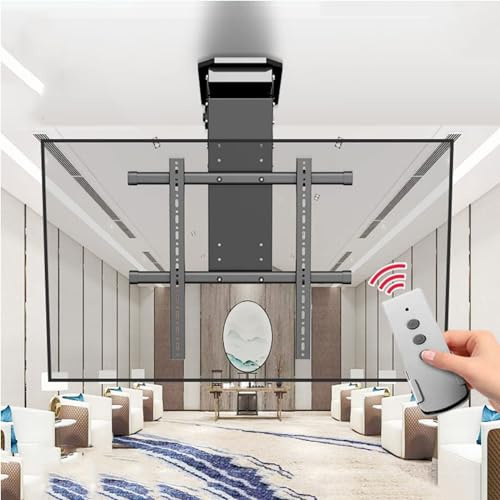 QYMYOZ Motorized Ceiling TV Mount - Motorised TV Bracket, Electric TVCeiling Mount with Remote Control and Switch Control, Motorised TV Lift Fits 50-90 Inch TVs, Ceiling TV Moun