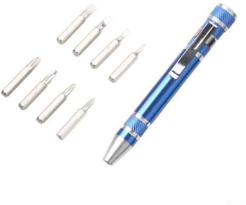 babominimer Precision Magnetic Pocket Screwdriver Kit Pen Shape Repair Tool Set with 8 Interchangeable Chrome Vanadium Bits and Non-Slip Cap for for Electronics, Appliances,(Blue)