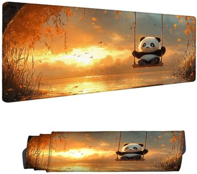 Tapis de Souris Gaming XXL 1400 x 600 x 3 mm, Panda Grand Tapis de Souris de Jeu XXL avec Caoutchouc Etanche, Dessin animé sous Main Bureau à Bords Cousus Mouse Pad pour Travail, Jeux, Bureau H-4458