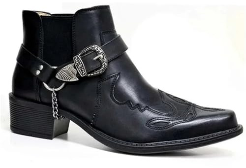GIJMZY Stivali Cowboy Uomo Stivali da cowboy vintage da uomo, in pelle, alti fino al ginocchio, con fibbia a catena, scarpe punk, stivali da motociclista a punta