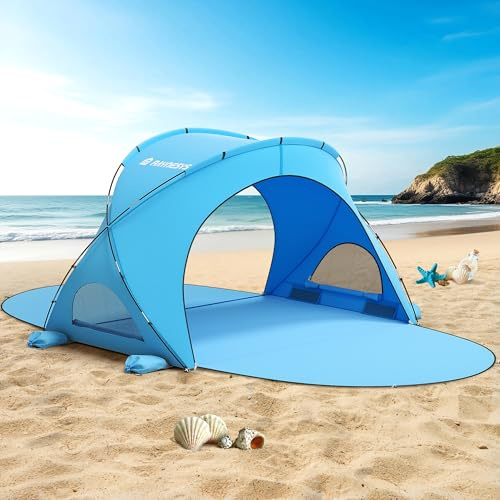 Raynesys Strandzelt Sonnenschutz für 1-3 Personen, Tragbare Strandzelte mit 2 Reißverschlusstüren, Strand Sonnenschutz für Strand Camping Angeln, Blau