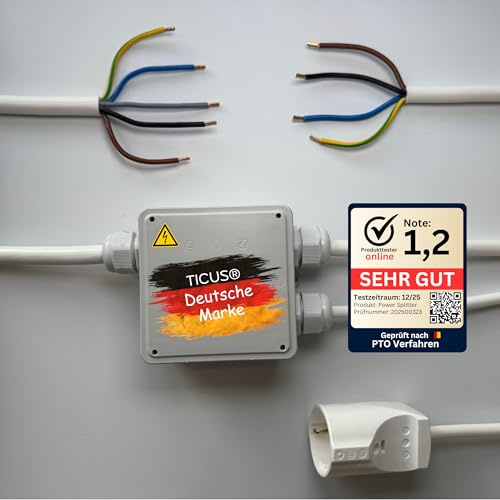 TICUS® Power Splitter 2m Herdverteiler Stromverteiler Küchenverteiler Küchen Anschluss Box Backofen Kochfeld Ceran Induktion Herd