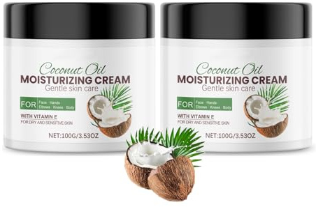 Coconut Oil Moisturizing Cream, Kokoscreme für Gesicht und Körper Pflege, Feuchtigkeitscreme, Kokosnussöl Creme für Sehr Trockene Haut, Sanfte Pflege für Weiche und Geschmeidige Haut (2Pcs, 100g)